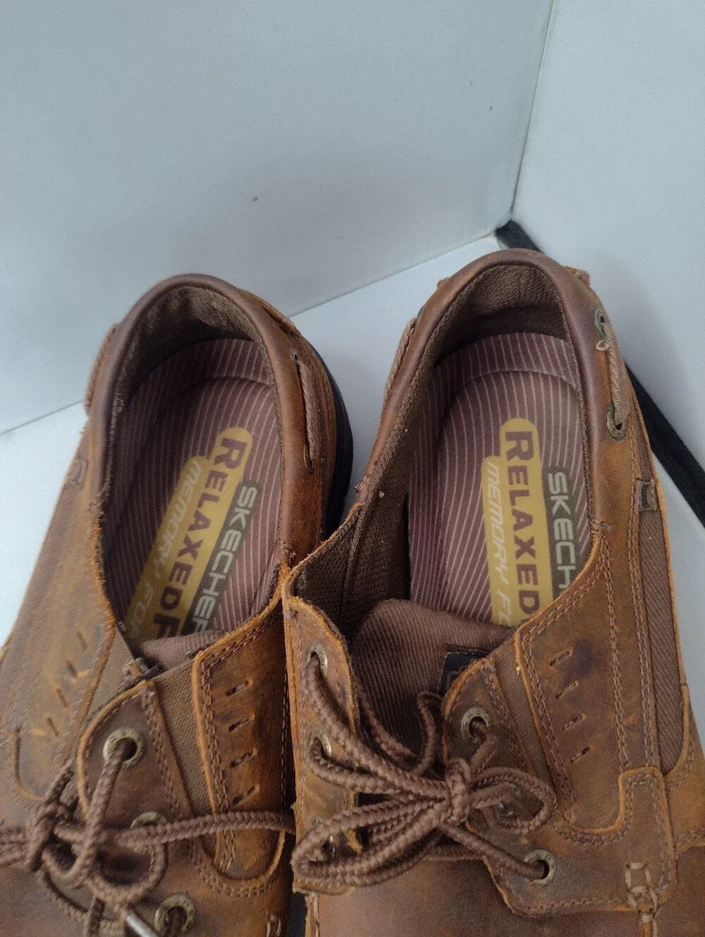 Skechers Segment Brown Leather Boat Oxford Shoes Leather Size Lace Up LIQ